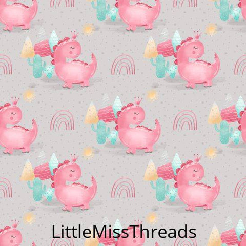 PRE ORDER - Pink Baby Dino Grey - Fabric - Fabric from [store] by Little Miss Threads - 