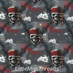 PRE ORDER - Black Pearl Skulls Grey - Fabric - Fabric from [store] by Little Miss Threads - 