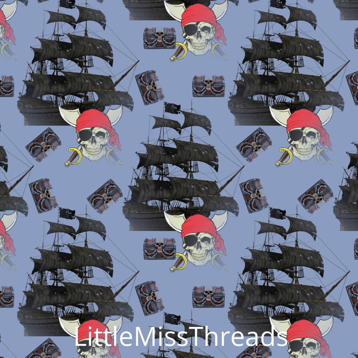 PRE ORDER - Black Pearl Ship Blue - Fabric - Fabric from [store] by Little Miss Threads - 