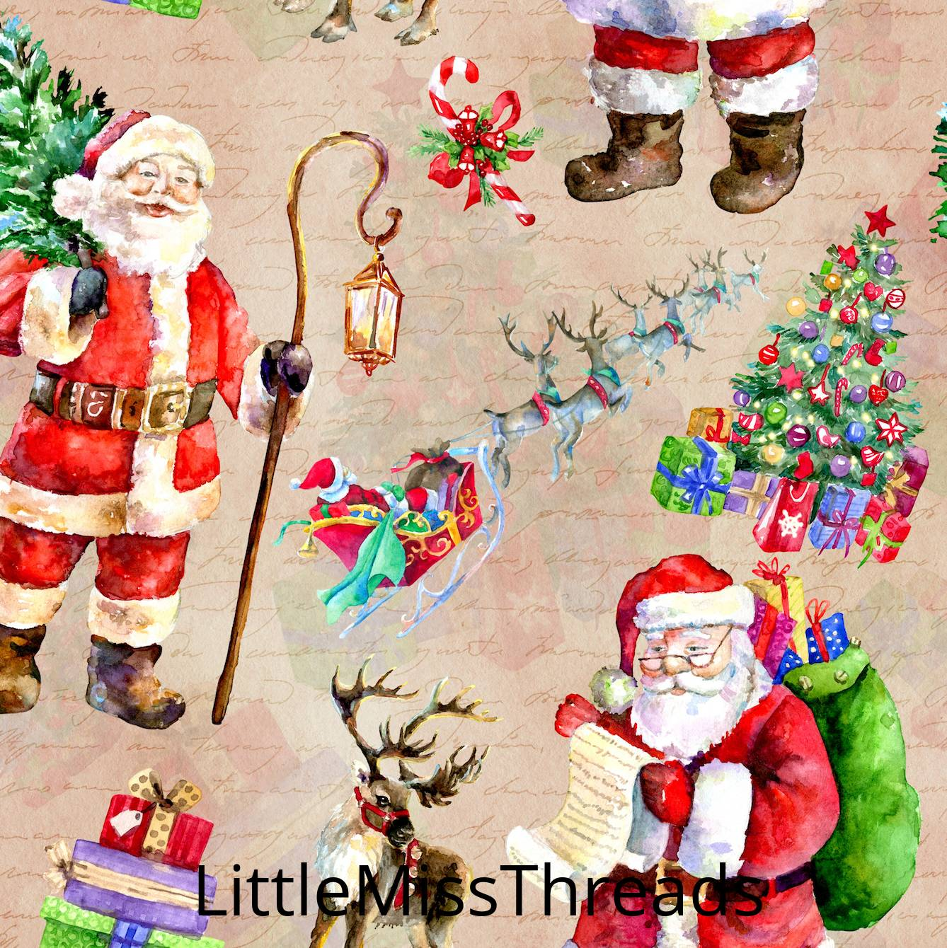 PRE ORDER - Vintage Santa Brown - Fabric - Fabric from [store] by Little Miss Threads - 