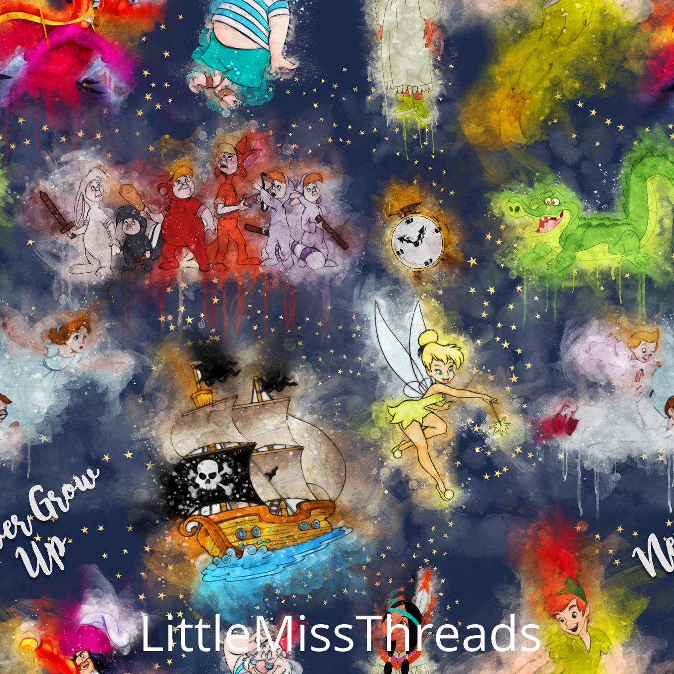 PRE ORDER - Watercolour Peter Pan - Fabric - Fabric from [store] by Little Miss Threads - 