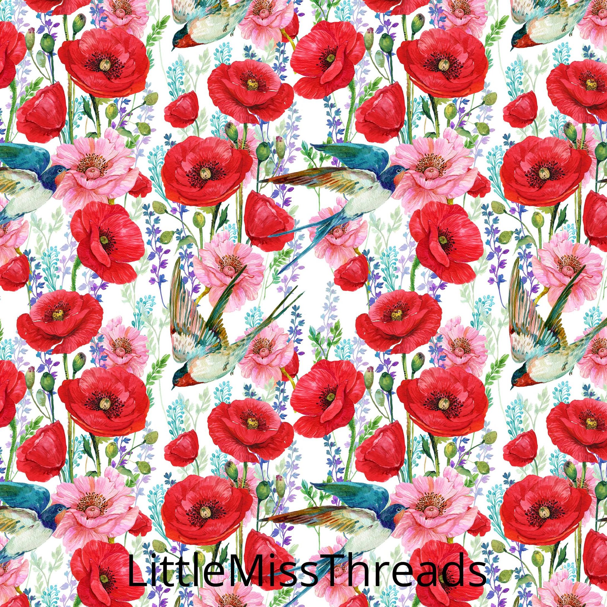 PRE ORDER - Anzac Poppies Birds - Fabric - Fabric from [store] by Little Miss Threads - 