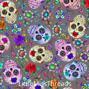 PRE ORDER - Day of the Dead Grey - Fabric - Fabric from [store] by Little Miss Threads - 