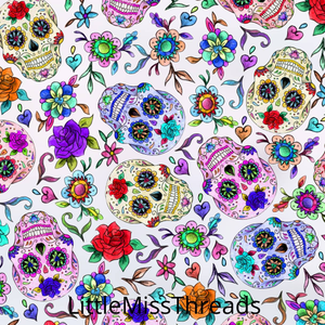 PRE ORDER - Day of the Dead White - Fabric - Fabric from [store] by Little Miss Threads - 