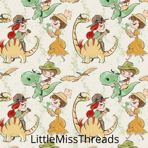 PRE ORDER - Dinosaur Land White- Fabric - Fabric from [store] by Little Miss Threads - 