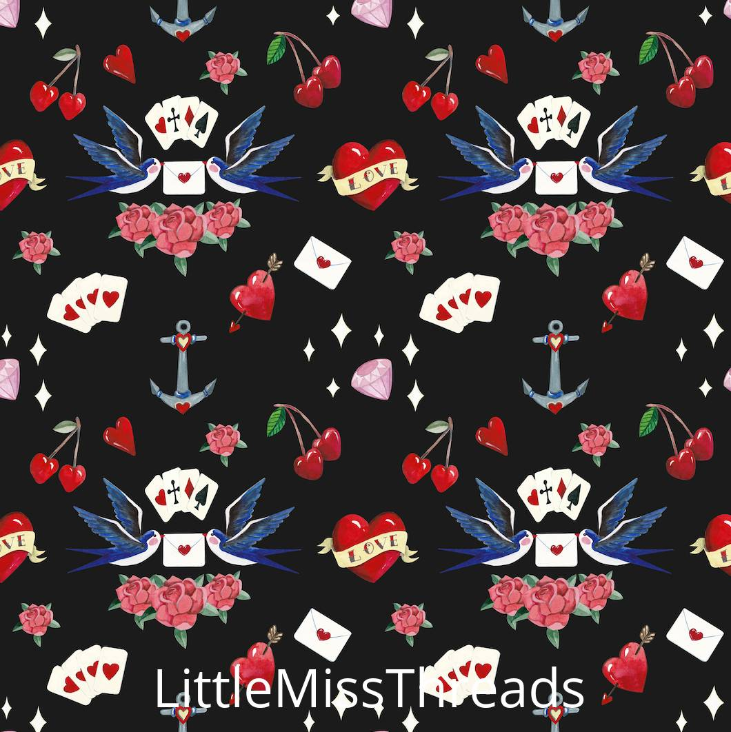 PRE ORDER - 50s Tattoo Sparrow Black - Fabric - Fabric from [store] by Little Miss Threads - 