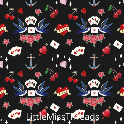 PRE ORDER - 50s Tattoo Sparrow Black - Fabric - Fabric from [store] by Little Miss Threads - 