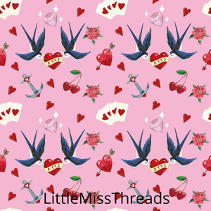 PRE ORDER - 50s Tattoo Sparrow Pink - Fabric - Fabric from [store] by Little Miss Threads - 