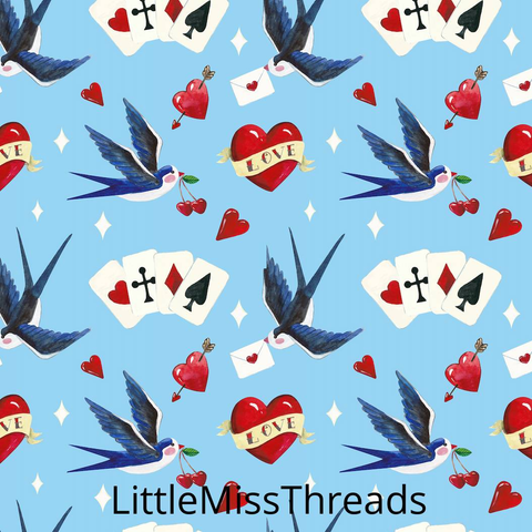 PRE ORDER - 50s Tattoo Sparrow Blue - Fabric - Fabric from [store] by Little Miss Threads - 