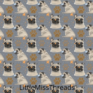 PRE ORDER - Pug Pups Grey - Fabric - Fabric from [store] by Little Miss Threads - 