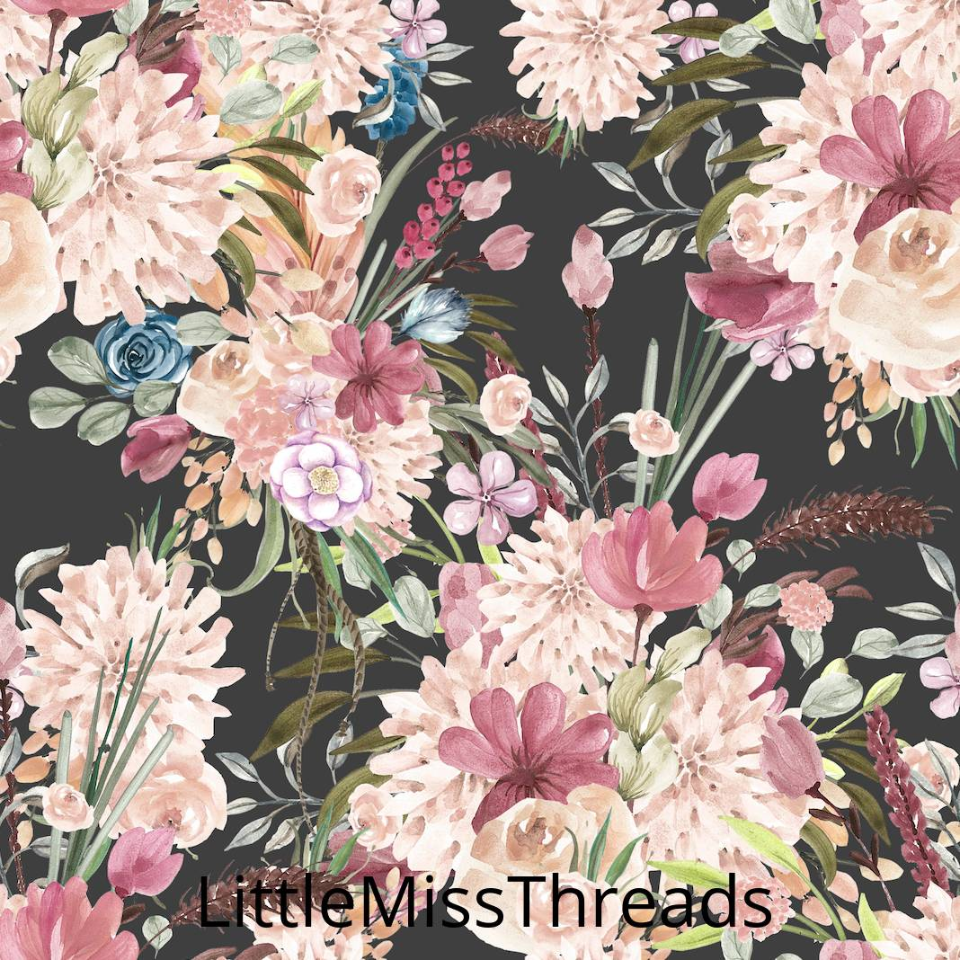 PRE ORDER - Winter Boho Blooms Charcoal - Fabric - Fabric from [store] by Little Miss Threads - 