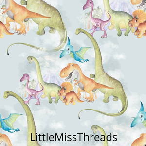 PRE ORDER - Watercolour Dinosaurs Blue - Fabric - Fabric from [store] by Little Miss Threads - 