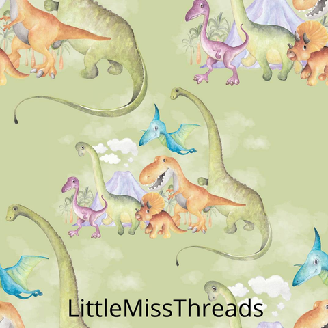 PRE ORDER - Watercolour Dinosaurs Green - Fabric - Fabric from [store] by Little Miss Threads - 