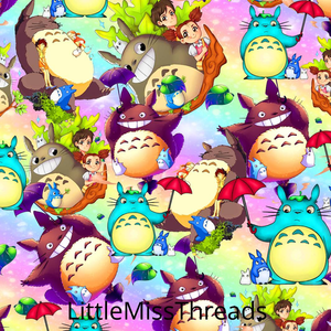 IN STOCK - Totoro Pastel - COTTON LYCRA - Fabric from [store] by Little Miss Threads - 