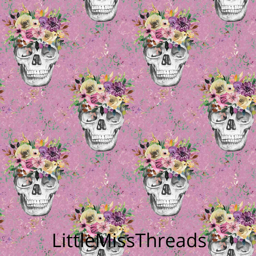 PRE ORDER - Vintage Skulls Pink - Fabric - Fabric from [store] by Little Miss Threads - 