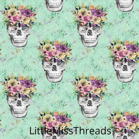 PRE ORDER - Vintage Skulls Green - Fabric - Fabric from [store] by Little Miss Threads - 