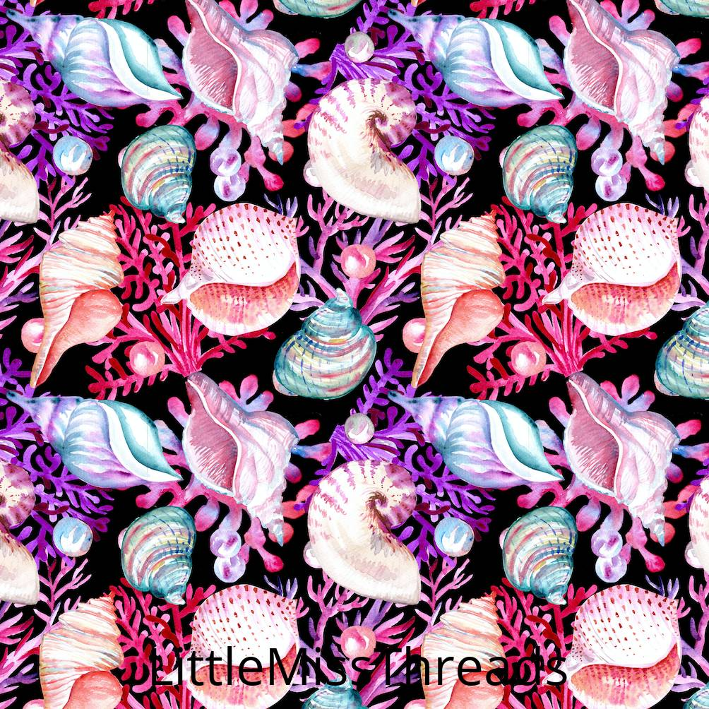 PRE ORDER - Sea Shells Black - Fabric - Fabric from [store] by Little Miss Threads - 