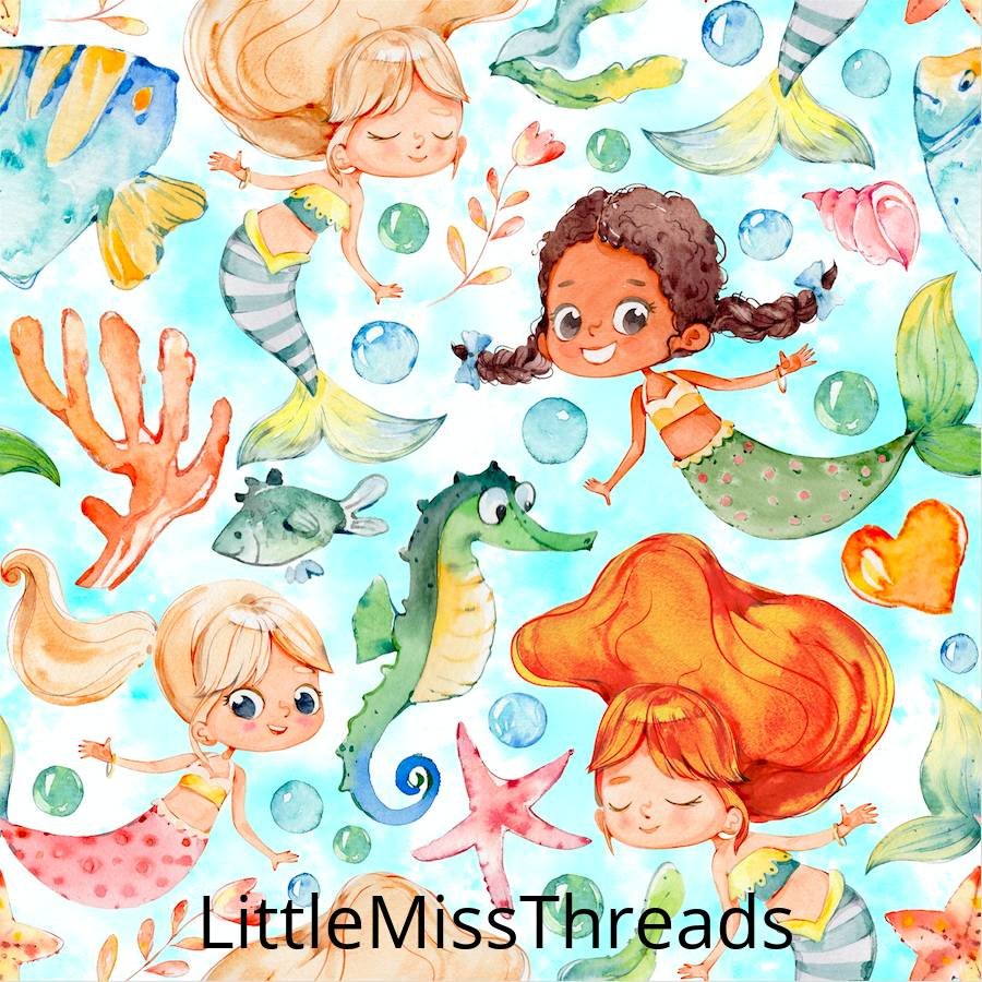 PRE ORDER - Under the Sea Mermaids Green - Fabric - Fabric from [store] by Little Miss Threads - 
