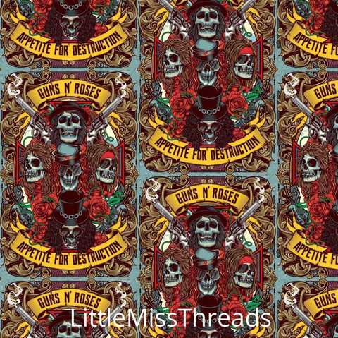IN STOCK - Guns N Roses - COTTON LYCRA - Fabric from [store] by Little Miss Threads - 