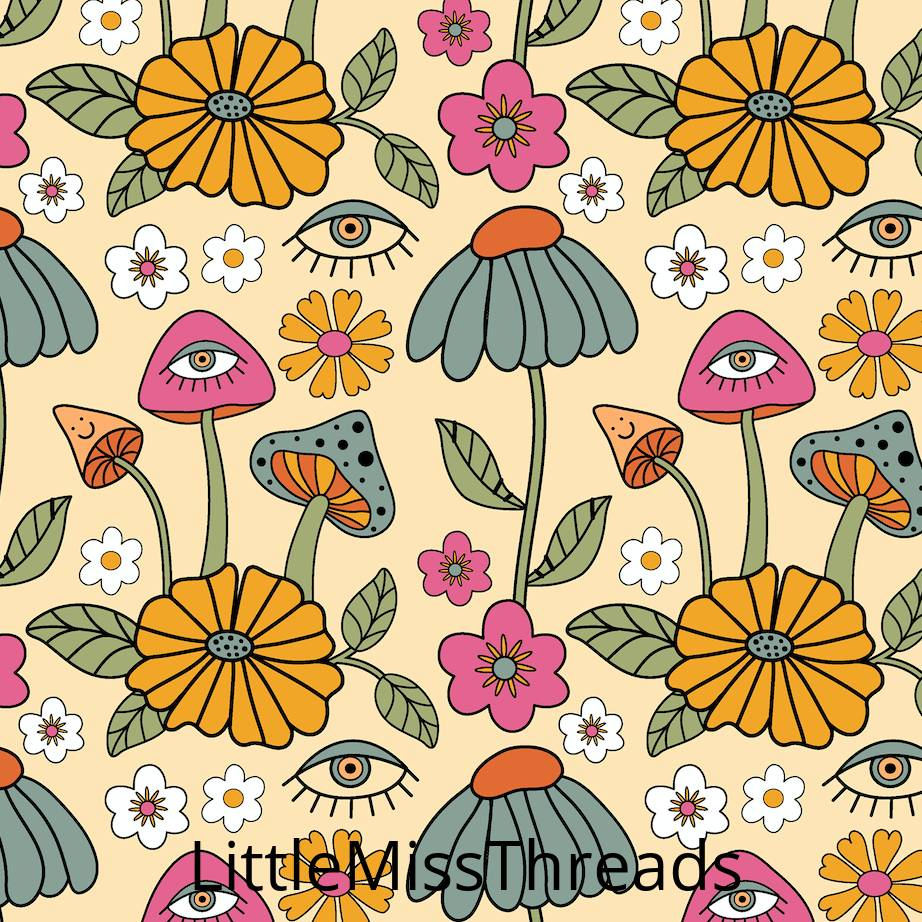 PRE ORDER - Groovy Floral Yellow Mushrooms - Fabric - Fabric from [store] by Little Miss Threads - 