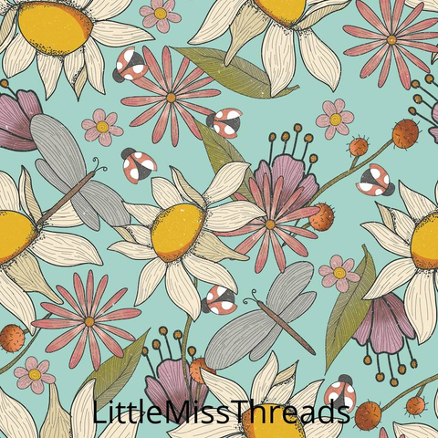 PRE ORDER - Groovy Floral Dusty Blue - Fabric - Fabric from [store] by Little Miss Threads - 