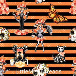 PRE ORDER - Halloween Day of Dead Orange - Fabric - Fabric from [store] by Little Miss Threads - 