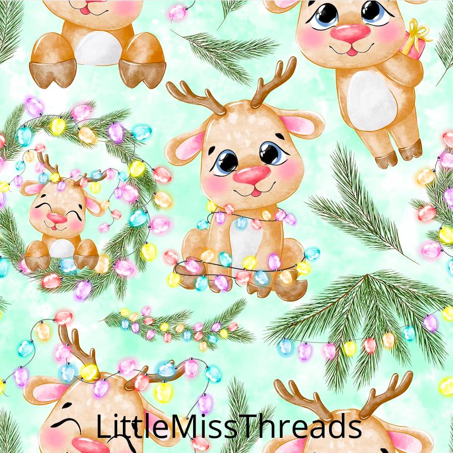 PRE ORDER - Christmas Cute Reindeer Aqua - Fabric - Fabric from [store] by Little Miss Threads - 