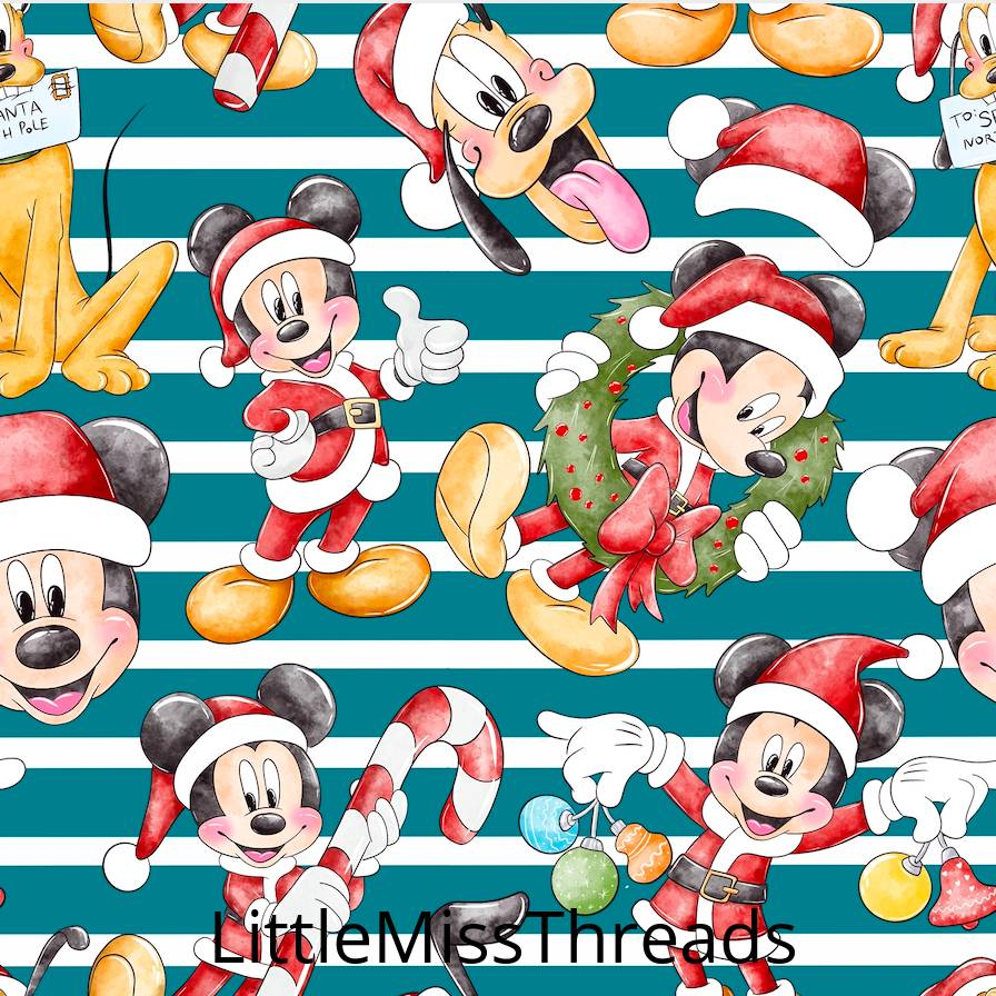 PRE ORDER - Christmas Mickey Blue Stripe - Fabric - Fabric from [store] by Little Miss Threads - 