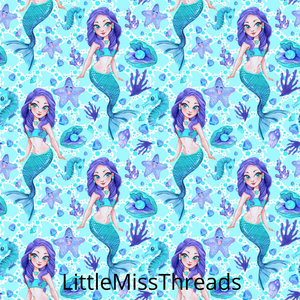 PRE ORDER Blue Mermaids - MM Fabric Print - Fabric from [store] by Mini Mooches - 