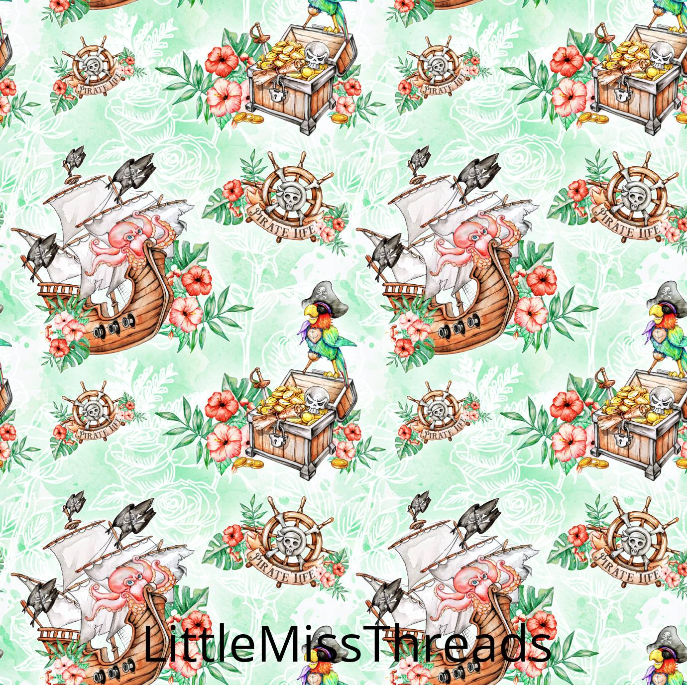 PRE ORDER Pirates in Green - Fabric - Fabric from [store] by Mini Mooches - 