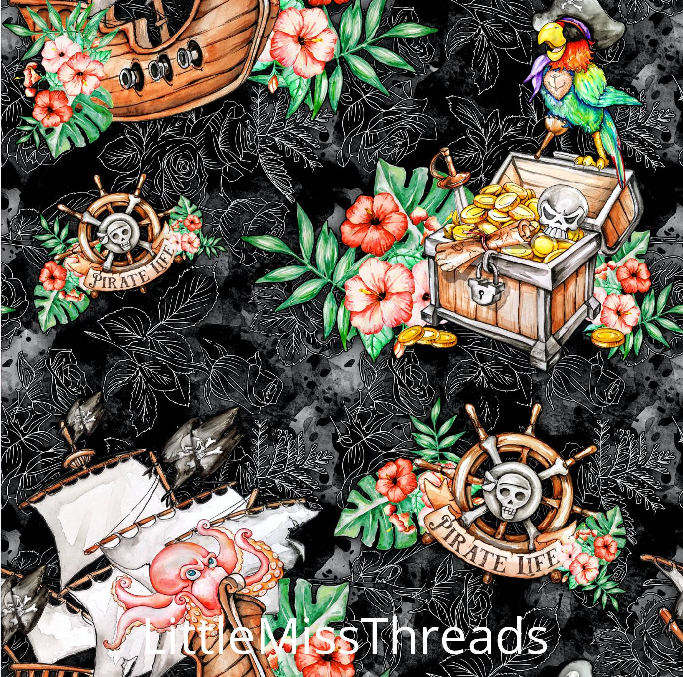 PRE ORDER Pirates in Black - Fabric - Fabric from [store] by Mini Mooches - 