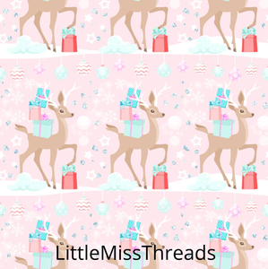 PRE ORDER Winter Wonderland Reindeer Pink - Fabric - Fabric from [store] by Mini Mooches - 