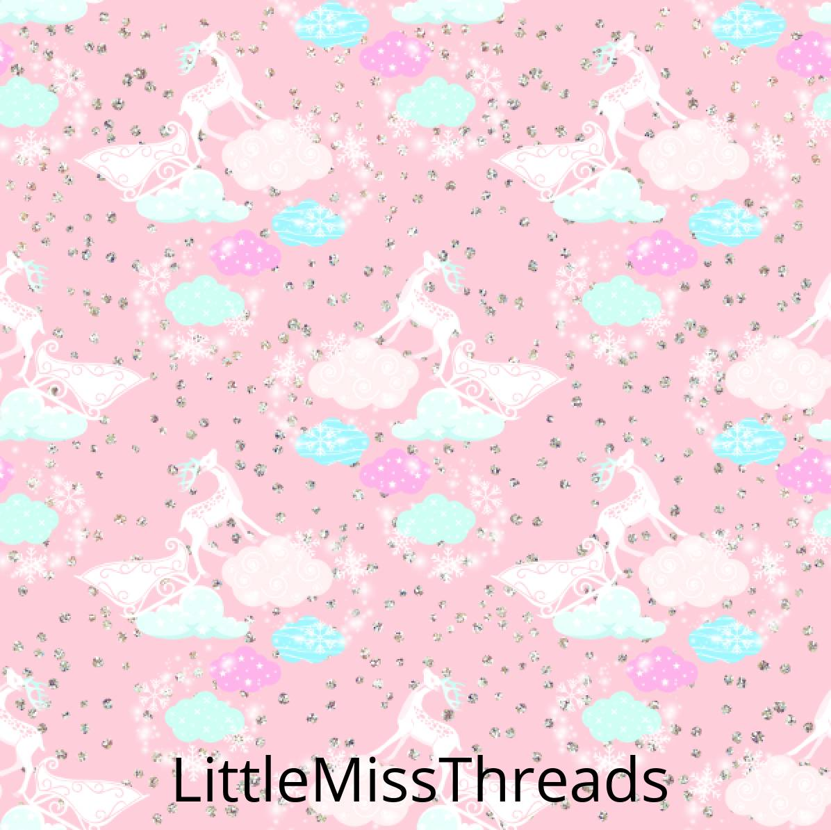 PRE ORDER Winter Wonderland Reindeer in the sky pink - Fabric - Fabric from [store] by Mini Mooches - 