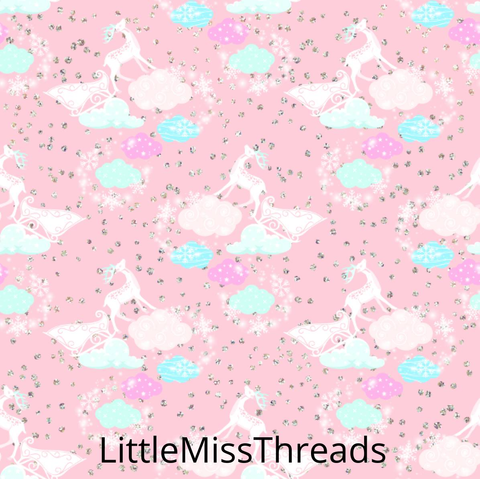 PRE ORDER Winter Wonderland Reindeer in the sky pink - Fabric - Fabric from [store] by Mini Mooches - 