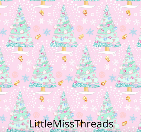 PRE ORDER Magical Christmas Trees Pink - Fabric - Fabric from [store] by Mini Mooches - 