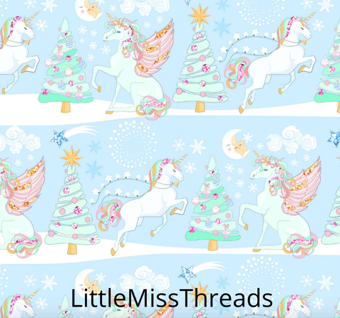 PRE ORDER Magical Christmas Unicorns Blue - Fabric - Fabric from [store] by Mini Mooches - 