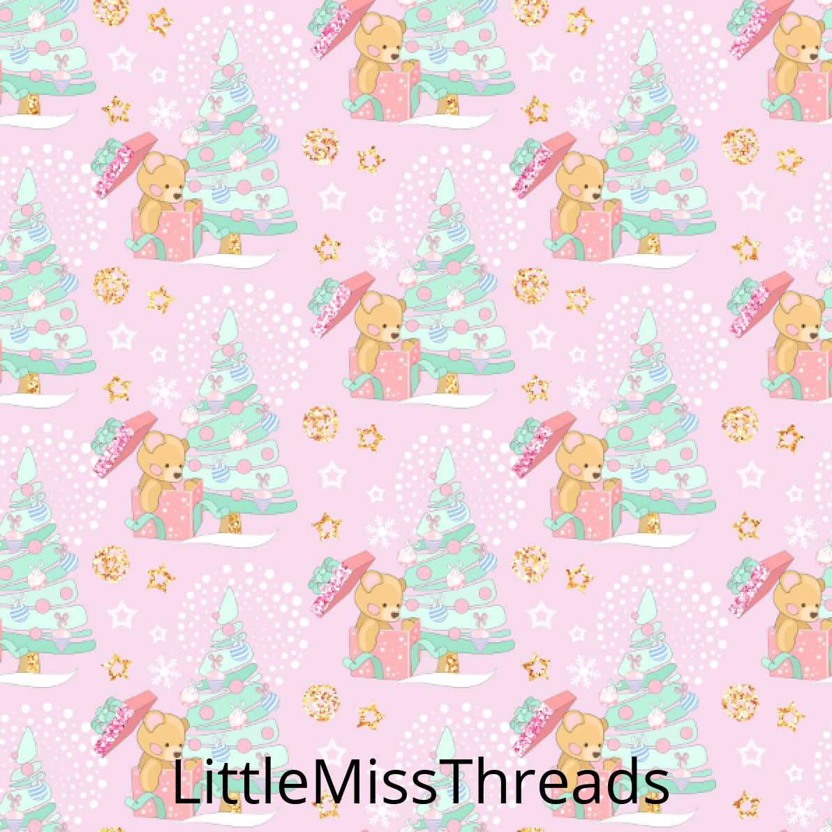 PRE ORDER Magical Christmas Teddies Pink - Fabric - Fabric from [store] by Mini Mooches - 