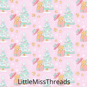 PRE ORDER Magical Christmas Teddies Pink - Fabric - Fabric from [store] by Mini Mooches - 
