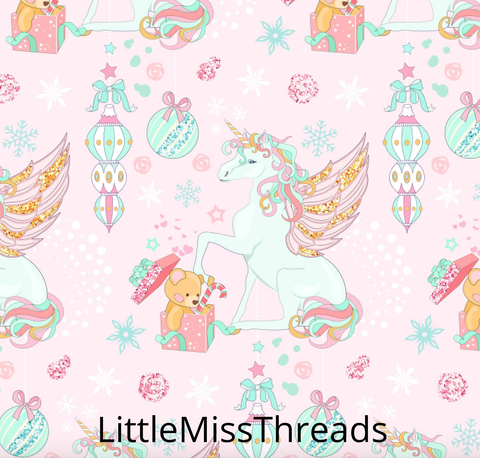 PRE ORDER Magical Christmas Unicorns Pink - Fabric - Fabric from [store] by Mini Mooches - 