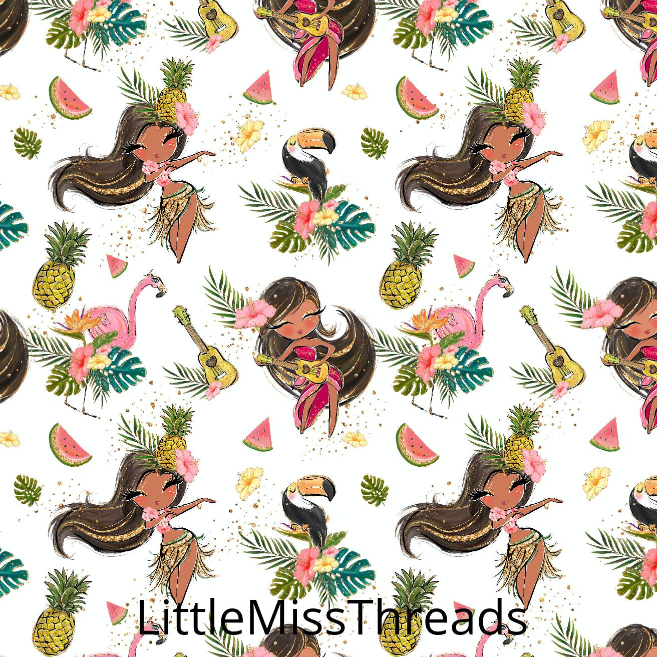 PRE ORDER Tropical Vibes Hula White - Fabric from [store] by Mini Mooches - 