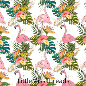 PRE ORDER Tropical Vibes Flamingo White - Fabric from [store] by Mini Mooches - 