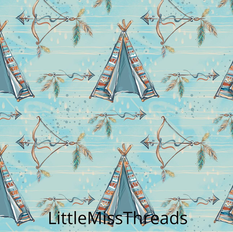 PRE ORDER - Woodland Boys Blue Teepees - Fabric - Fabric from [store] by Mini Mooches - 