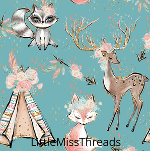 PRE ORDER - Woodland Babes Main Aqua - Fabric - Fabric from [store] by Mini Mooches - 