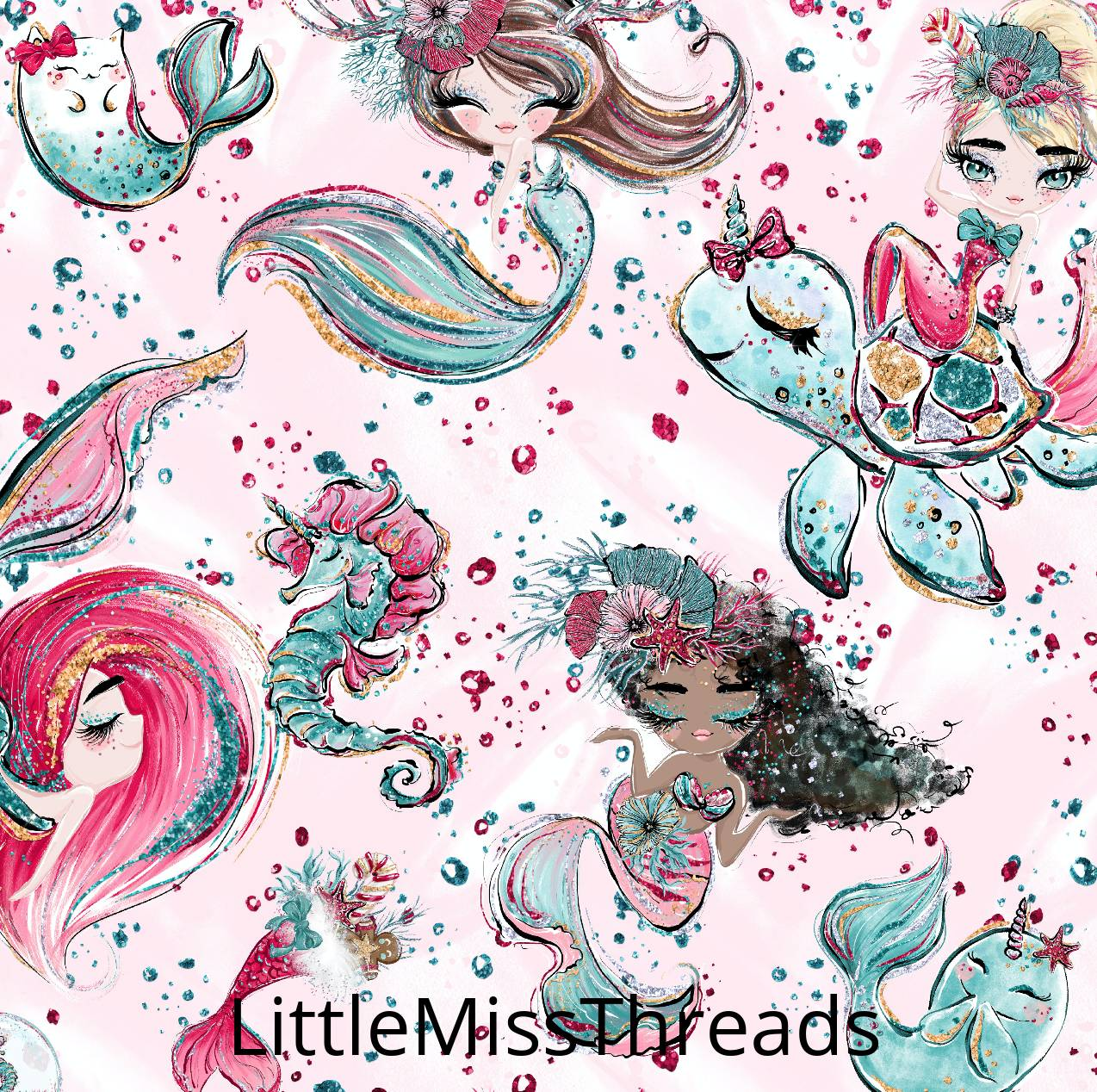 PRE ORDER Christmas Little Mermaids Fabric - Fabric from [store] by Mini Mooches - 