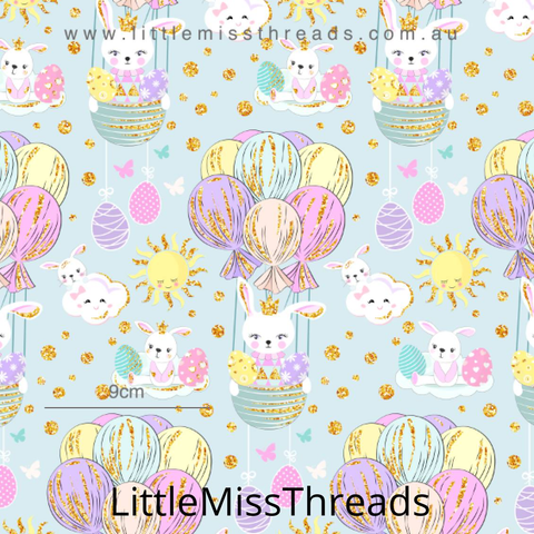 PRE ORDER Happy Easter Bunnies Balloons Fabric - Fabric from [store] by Mini Mooches - 