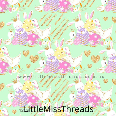 PRE ORDER Happy Easter Bunnies Green Fabric - Fabric from [store] by Mini Mooches - 
