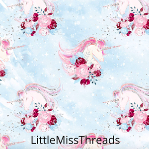 PRE ORDER - Christmas Unicorn Heads Blue - Fabric - Fabric from [store] by Mini Mooches - 
