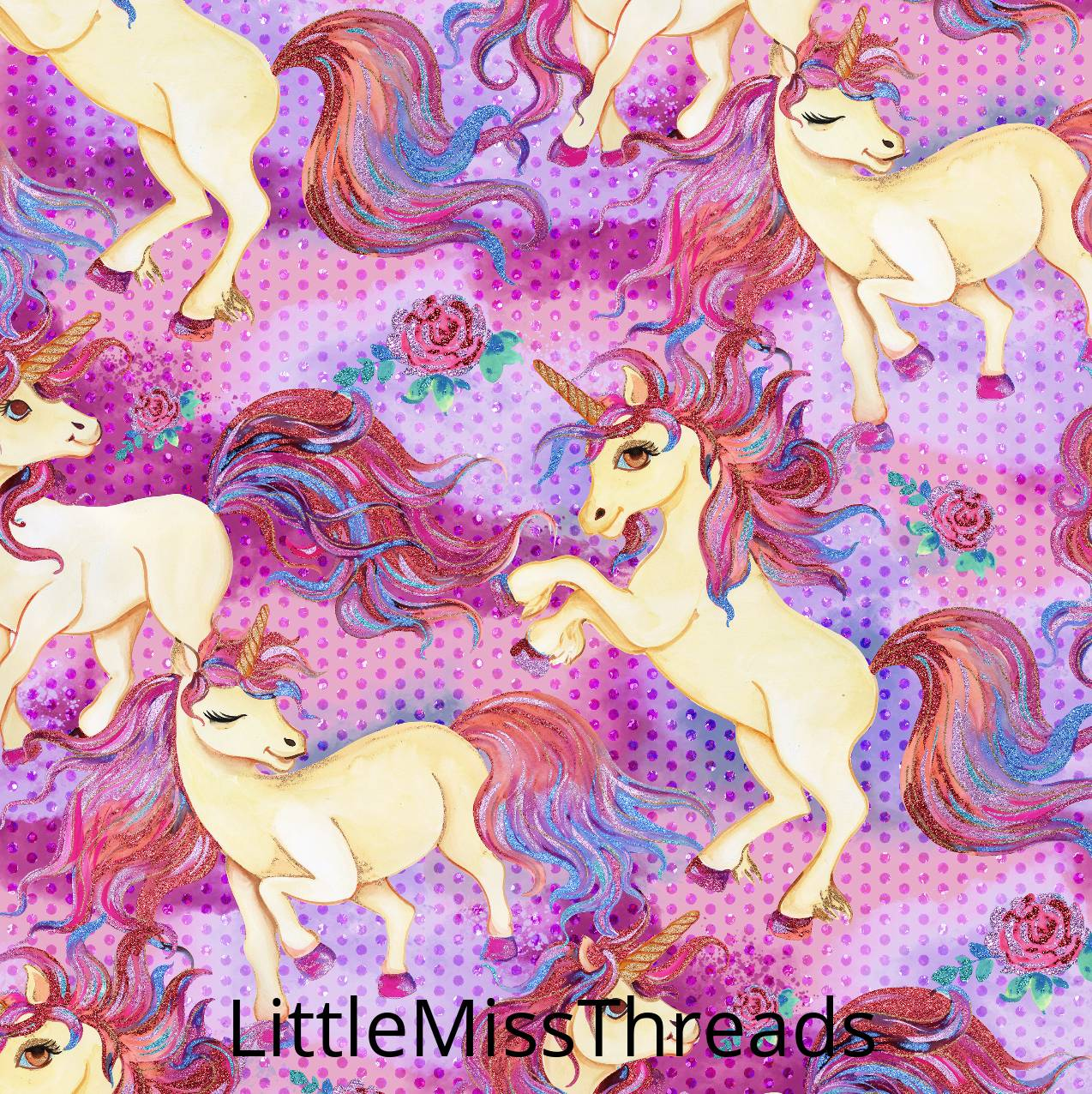 PRE ORDER - Unicorn Garden Dark Dots - Fabric - Fabric from [store] by Little Miss Threads - 