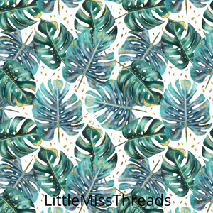 PRE ORDER - Lush Tropics Leaves White - Fabric - Fabric from [store] by Little Miss Threads - 