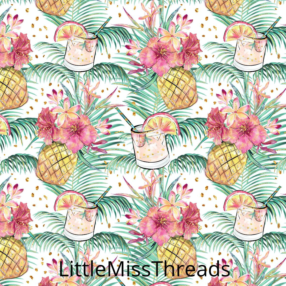 PRE ORDER - Lush Tropics Drinks White - Fabric - Fabric from [store] by Little Miss Threads - 